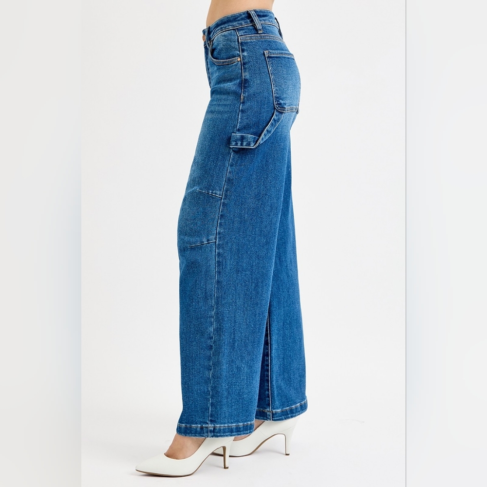 RISEN High-Rise Carpenter Pants 90s Baggy Pleated Wide Leg Slim Fit Denim Jeans
